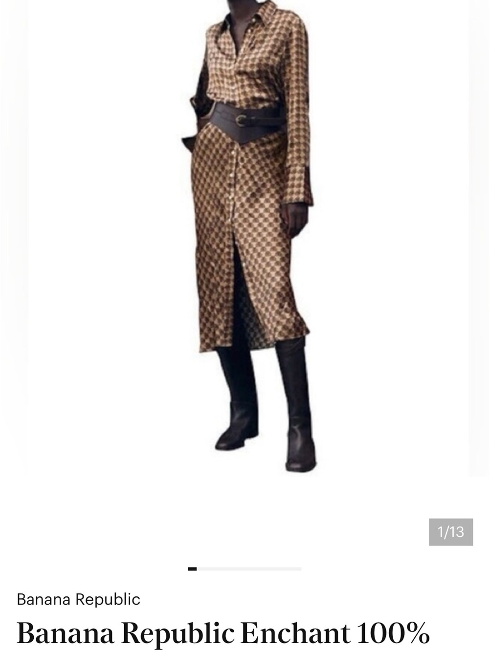 Banana Republic Brown Geometric Button-Front Midi Dress
